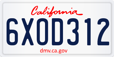 CA license plate 6XOD312
