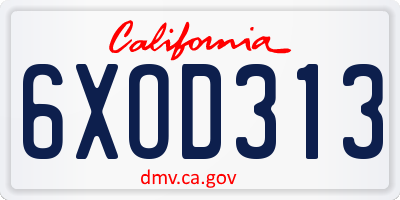 CA license plate 6XOD313