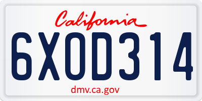 CA license plate 6XOD314