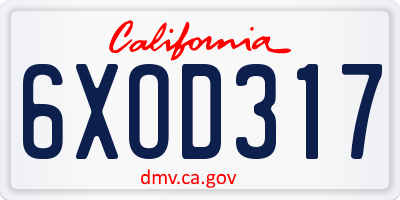 CA license plate 6XOD317