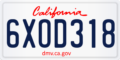 CA license plate 6XOD318