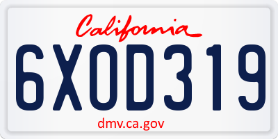 CA license plate 6XOD319