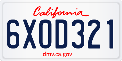 CA license plate 6XOD321