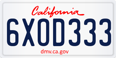 CA license plate 6XOD333