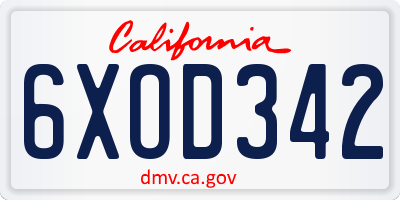 CA license plate 6XOD342