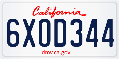 CA license plate 6XOD344
