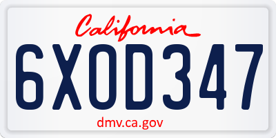 CA license plate 6XOD347