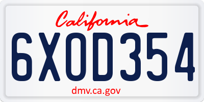 CA license plate 6XOD354