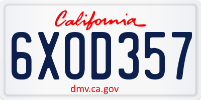 CA license plate 6XOD357
