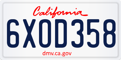 CA license plate 6XOD358