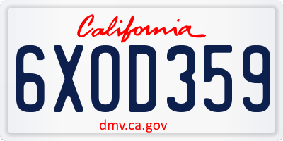 CA license plate 6XOD359