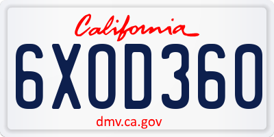 CA license plate 6XOD360