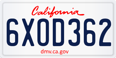 CA license plate 6XOD362