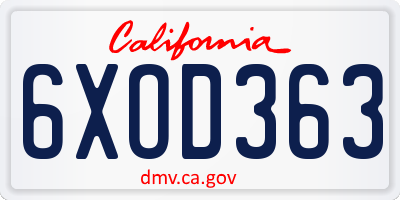 CA license plate 6XOD363