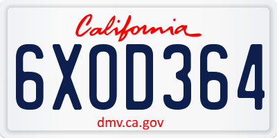 CA license plate 6XOD364