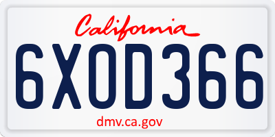 CA license plate 6XOD366