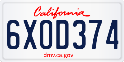 CA license plate 6XOD374