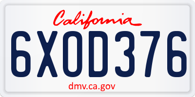CA license plate 6XOD376