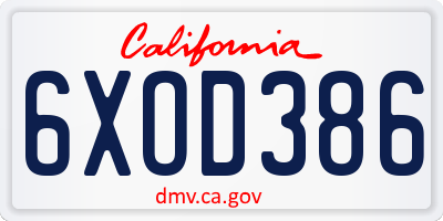 CA license plate 6XOD386