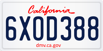 CA license plate 6XOD388
