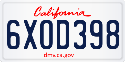 CA license plate 6XOD398