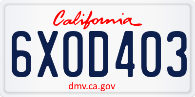 CA license plate 6XOD403