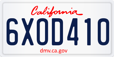 CA license plate 6XOD410