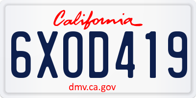 CA license plate 6XOD419