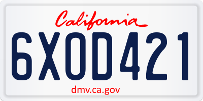 CA license plate 6XOD421