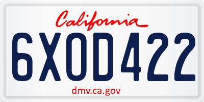 CA license plate 6XOD422