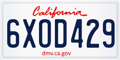 CA license plate 6XOD429