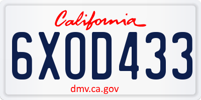 CA license plate 6XOD433