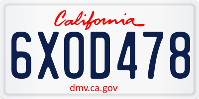 CA license plate 6XOD478