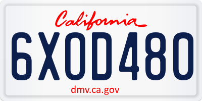CA license plate 6XOD480