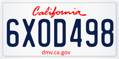 CA license plate 6XOD498