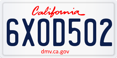 CA license plate 6XOD502