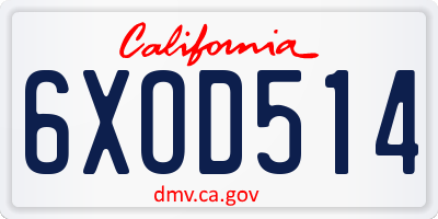 CA license plate 6XOD514