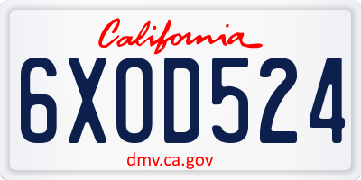 CA license plate 6XOD524