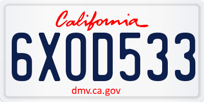 CA license plate 6XOD533