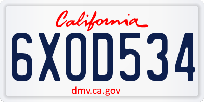 CA license plate 6XOD534