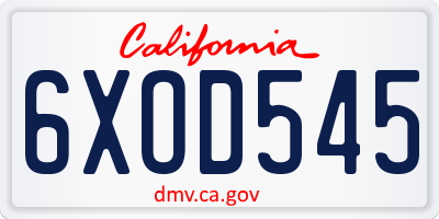 CA license plate 6XOD545