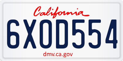 CA license plate 6XOD554