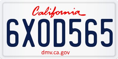 CA license plate 6XOD565
