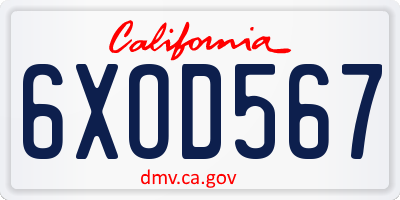 CA license plate 6XOD567