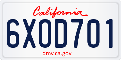 CA license plate 6XOD701
