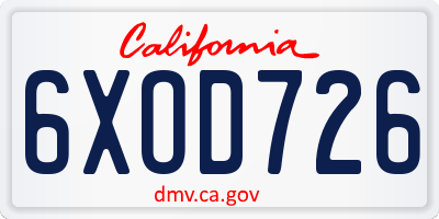 CA license plate 6XOD726