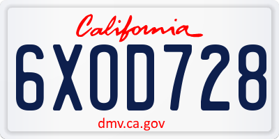 CA license plate 6XOD728