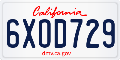 CA license plate 6XOD729