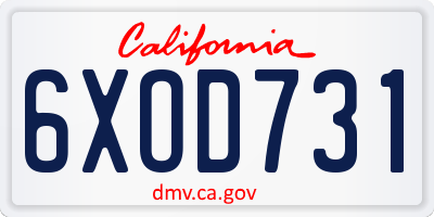 CA license plate 6XOD731