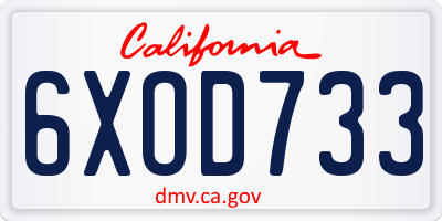 CA license plate 6XOD733